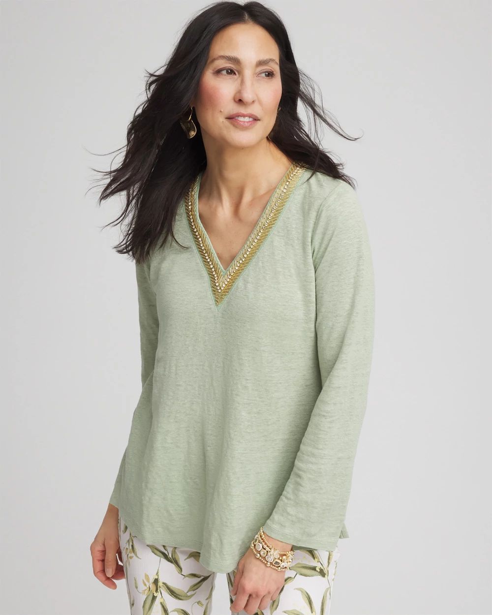 Linen Embellished V-Neck Tunic | Chico's
